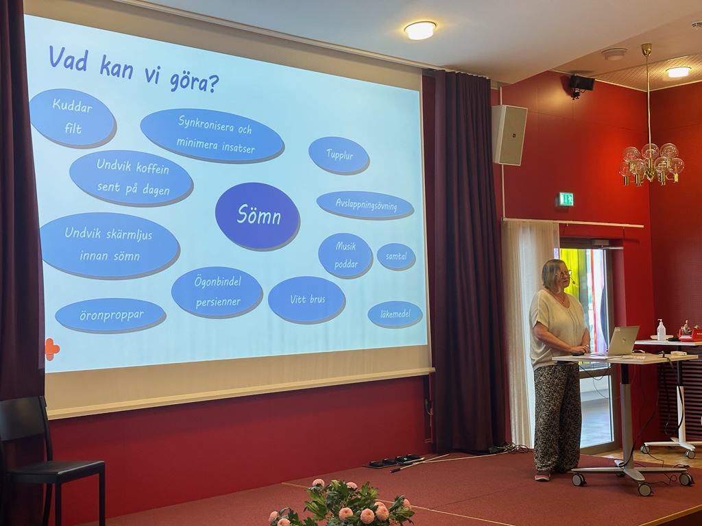 Föreäsare och hennes presentation på storskärm.