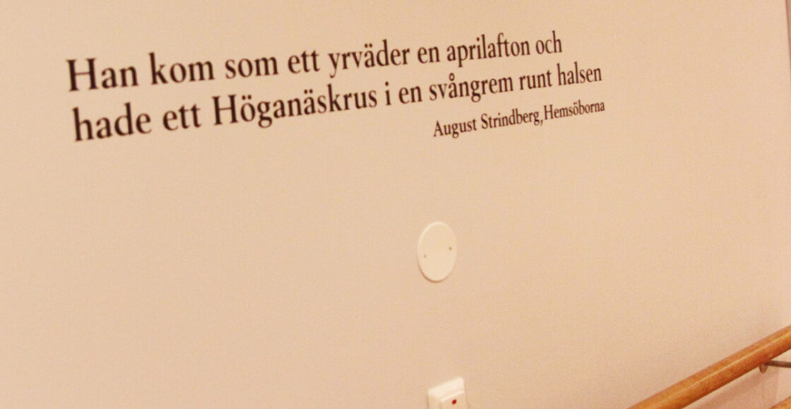 Nyhetsbild, citat på väggen.