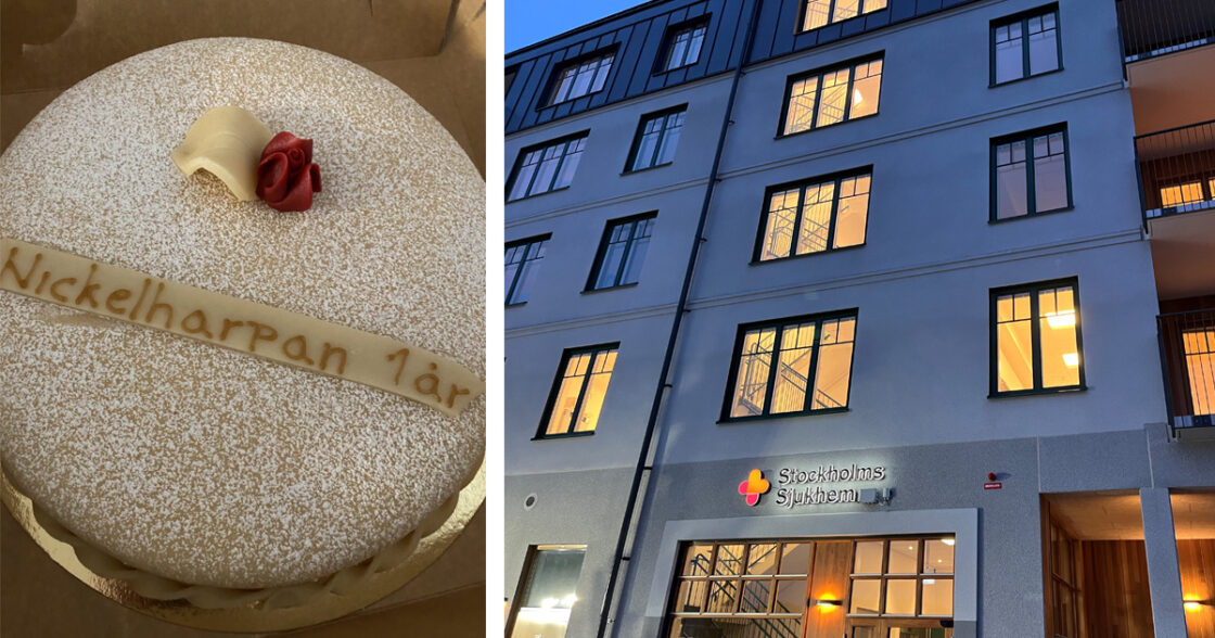 Nyhetsbild Äldreboendet Nyckelharpan i Upplands Väsby firar med tårta.